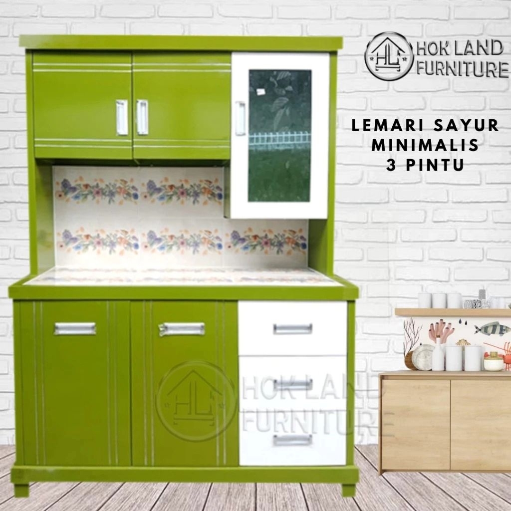 Lemari sayur 3 pintu lemari rak piring dapur minimalis / Lemari Sayur 3Pintu Kayu Multiplek / LS19