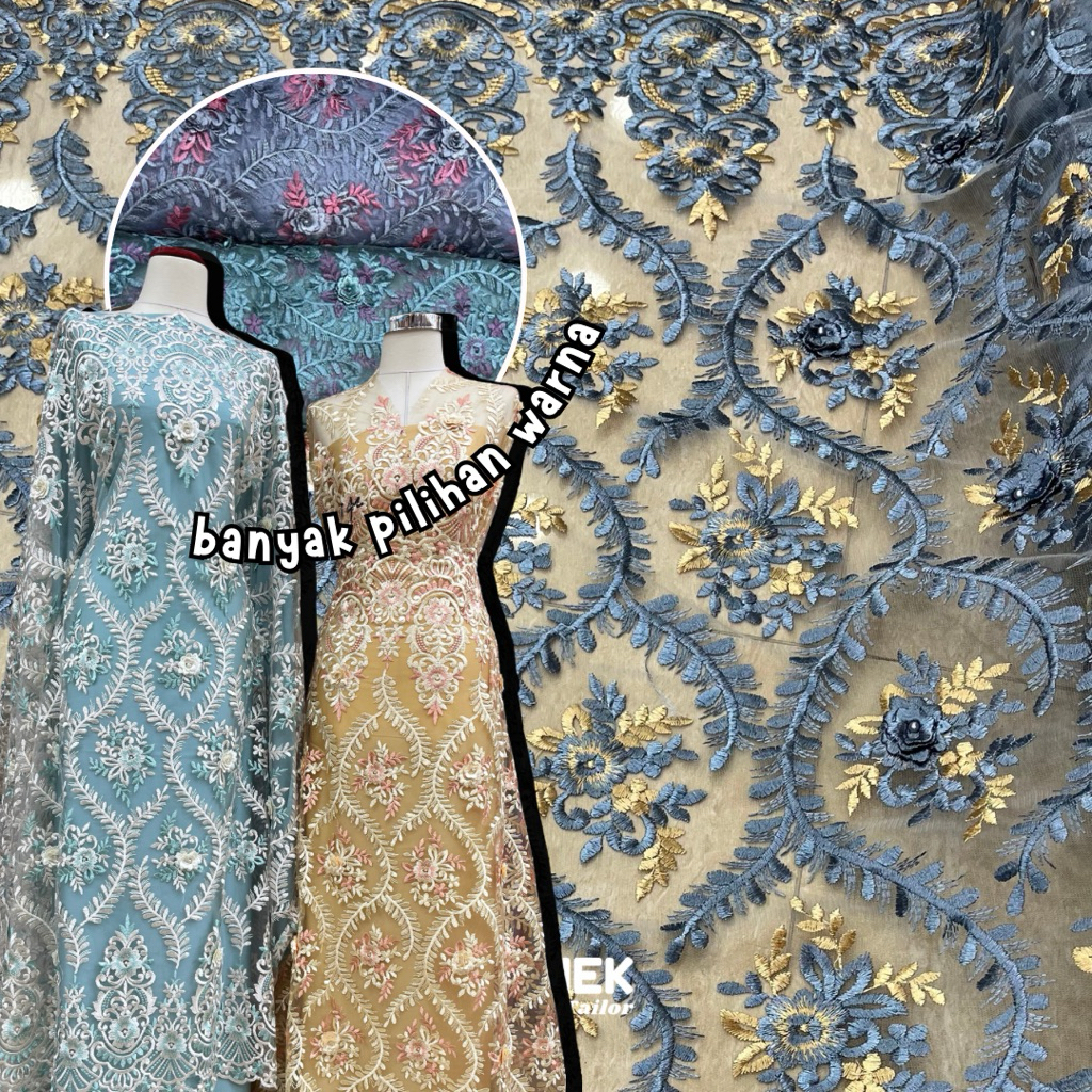 Tille Garden / Tulle Multicolor / Kain Tile / Kain Tile Motif Bunga Timbul / Kain Dress / Kain Baju 