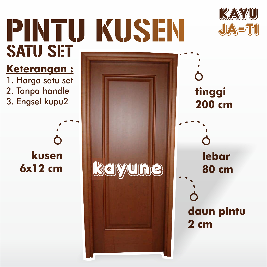Pintu Kusen 80x200 cm Semarangan Satu Set Bahan Kayu Jati Asli Minimalis Modern Perumahan Perkotaan 