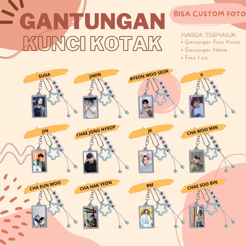 (BISA CUSTOM) GANTUNGAN KUNCI KOTAK KPOP I JIMIN I JIN I JK I RM I JIN I SUGA I V I BYEON WOO SEOK I
