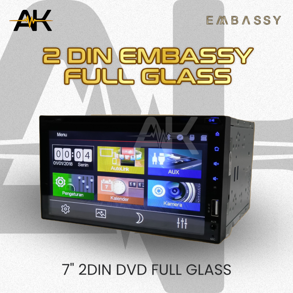 HEAD UNIT 2 DIN DVD FULL GLASS EMBASSY