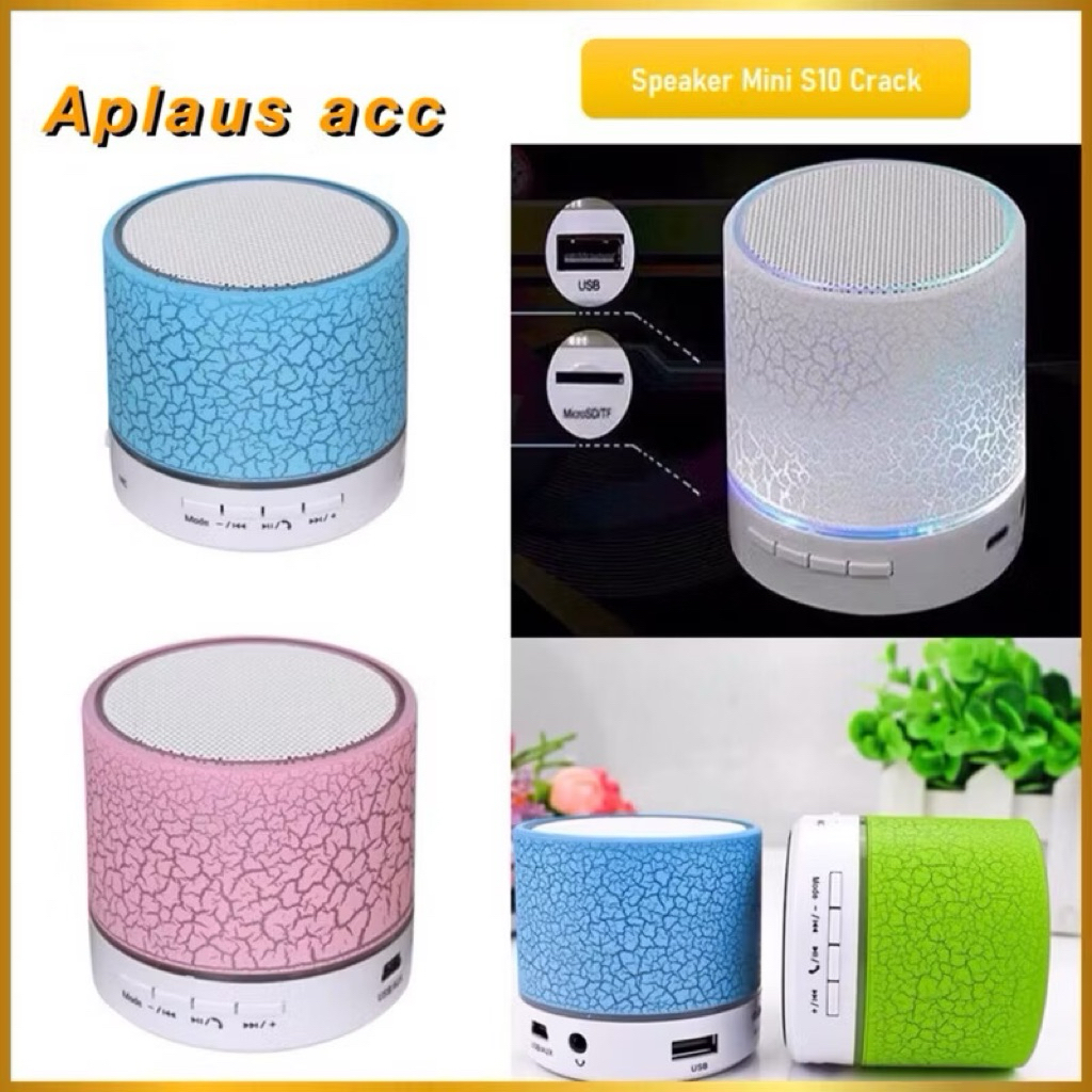 (GROSIRAN) Speaker Bluetooth S10 Mini LED Motif Retak Super Bass Speaker Mini Bluetooth Portable