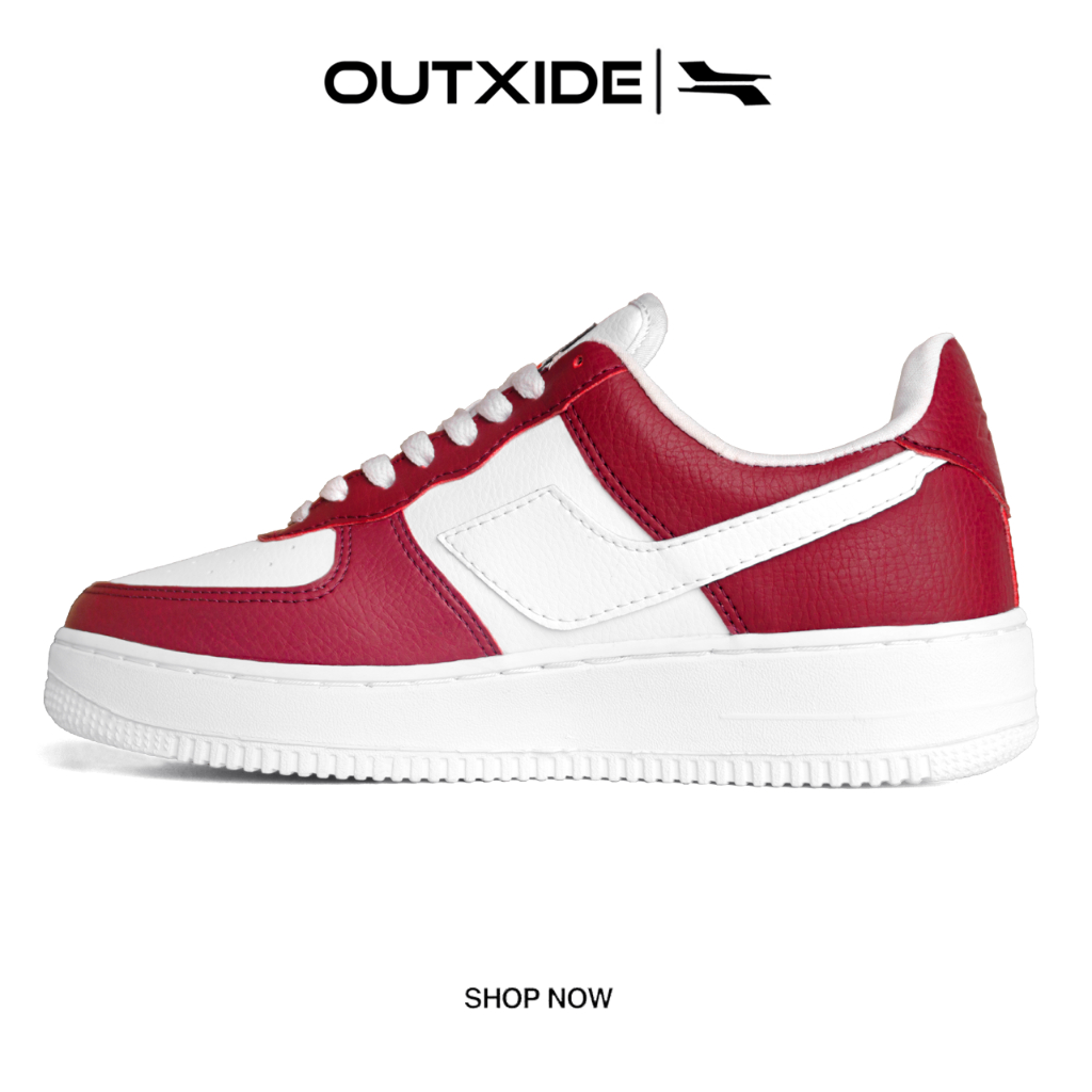 OUTXIDE Sepatu Sneakers Pria Kasual Merah Maroon List Putih