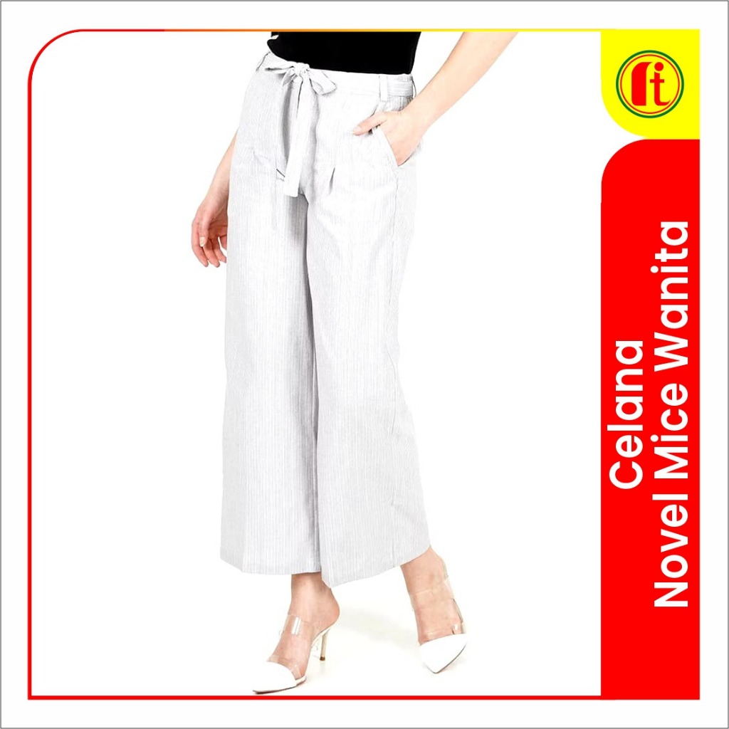 Celana Salur Putih Novel Mice Wanita - RITA