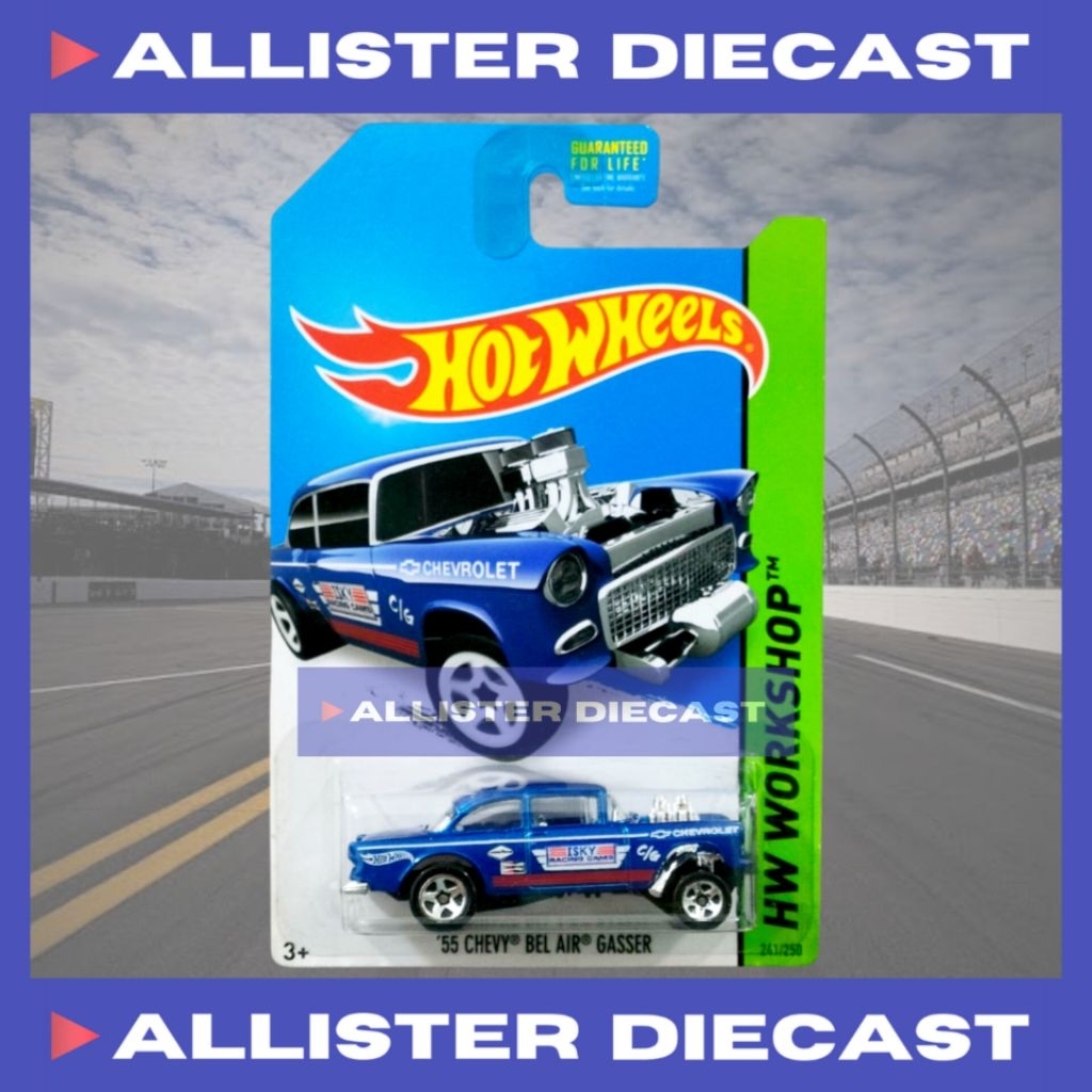 US CARD Hot Wheels 55 Chevy Bel Air Gasser Biru Hotwheels 55 Chevy Bel Air Gasser Blue HW Workshop H