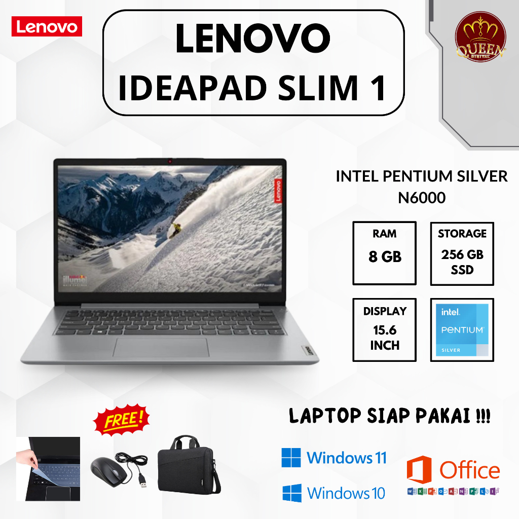 LENOVO IDEAPAD SLIM 1 | INTEL PENTIUM SILVER N6000 | 8GB RAM | SSD 256GB | 15.6 INCH