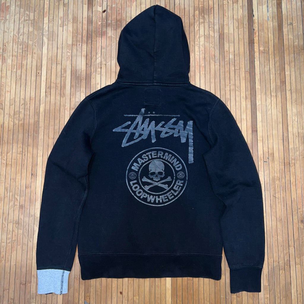 STUSSY x MASTERMIND LOOPWHEELER BLACK HOODIE JACKET