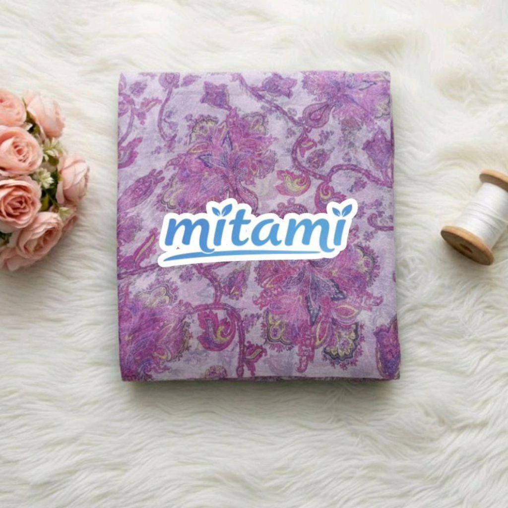 Kain Sifon Sutra Pola Paisley Ungu Mewah (Harga Kain Per½ Meter)