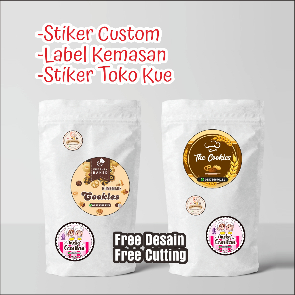 (Min 100 pcs) Stiker Olshop Label Kemasan Toko Kue Cutting Free Desain Custom