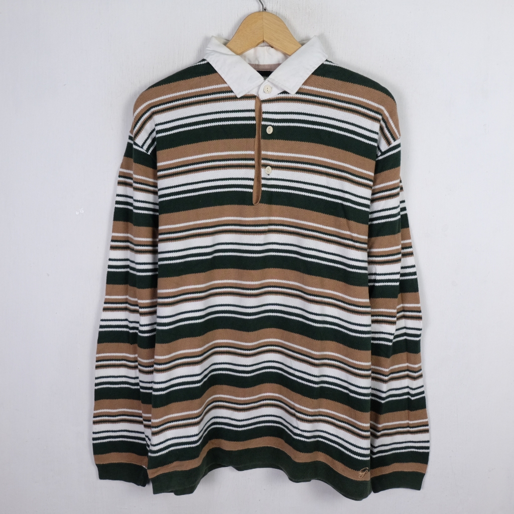 KAOS GROOVER GRAND STRIPE LONG SLEEVE RUGBY POLO SHIRT LS29 SIZE L ORIGINAL PRELOVED