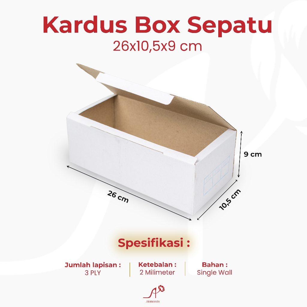 Kardus Dus Polos Box Karton Packing Putih Sepatu Sandal Ukuran 26x10,5x9 cm