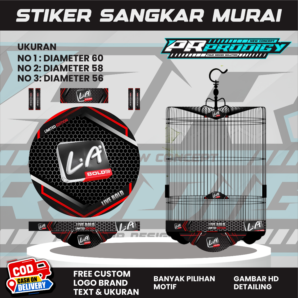 STIKER DECAL SANGKAR MURAI TEBOK KANDANG BULAT L.A BOLD