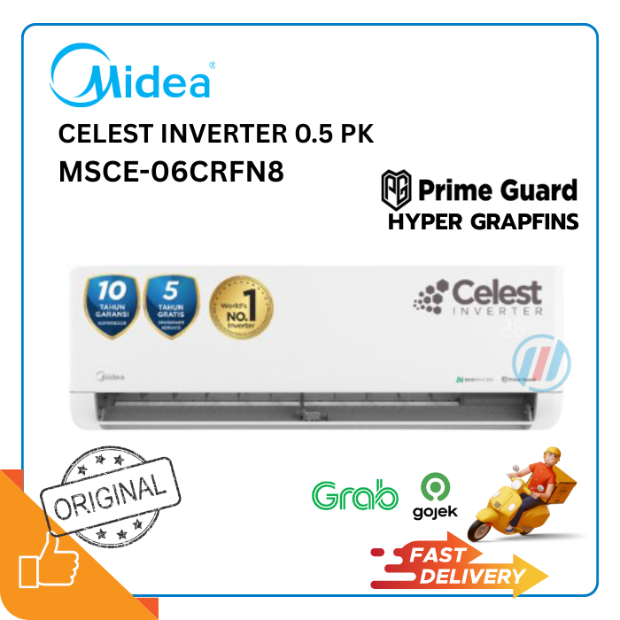 Midea AC Celest Inverter 0.5 PK MSCE-06CRFN8 (Unit Indoor & Outdoor) - AI Ecomaster Product Baru