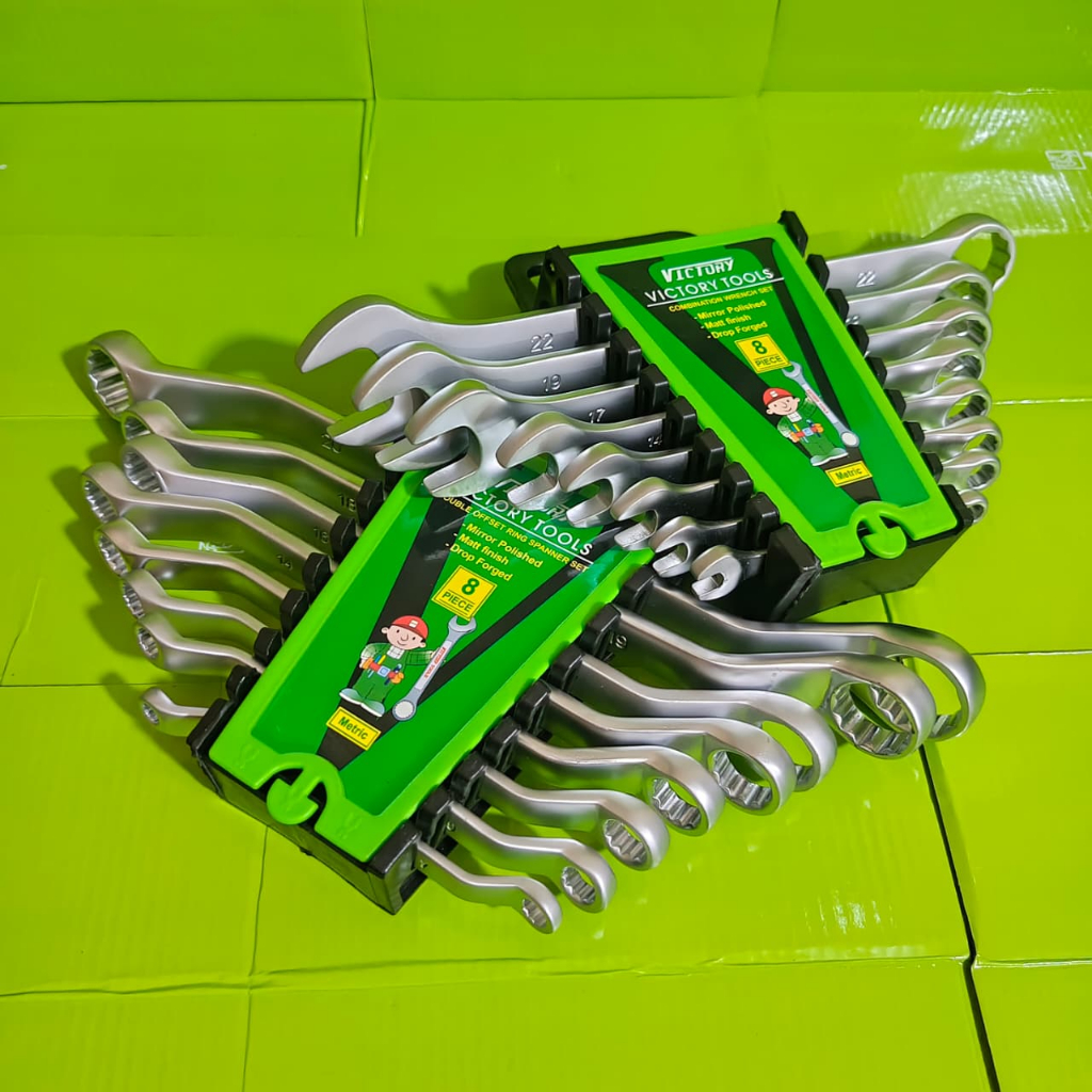 Paket Kunci Ring Pas Kombinasi Dan Kunci Double Ring Set 8 Pcs 6-22 mm Komplit Kunci Pas Sock Set Re