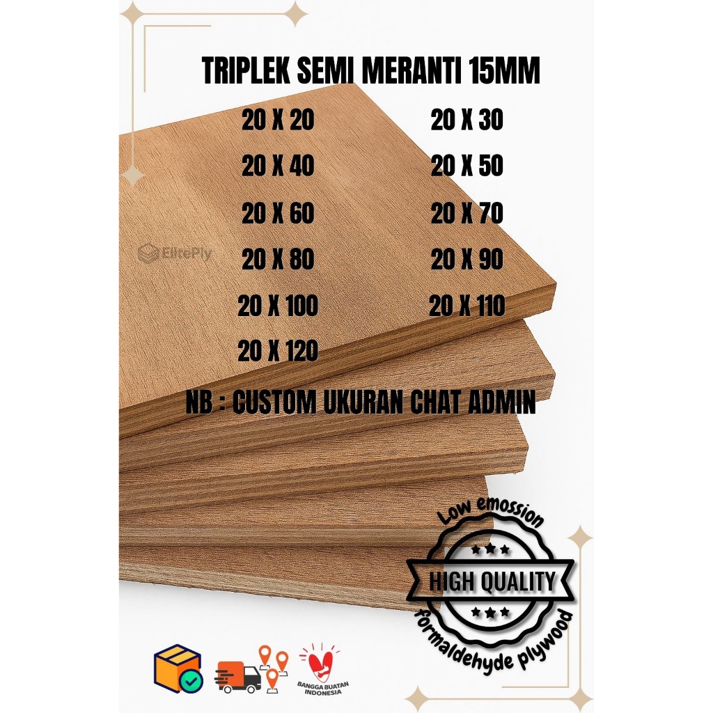 Triplek custom semi meranti 15mm plywood multiplek halus 2 sisi lebar 20 cm