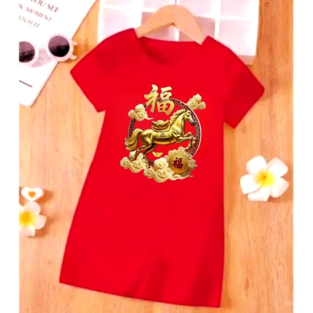 Dres Daster Anak perempuan spesial Imlek 2026 tahun Kuda/Daster Imlek anak sio kuda 2026
