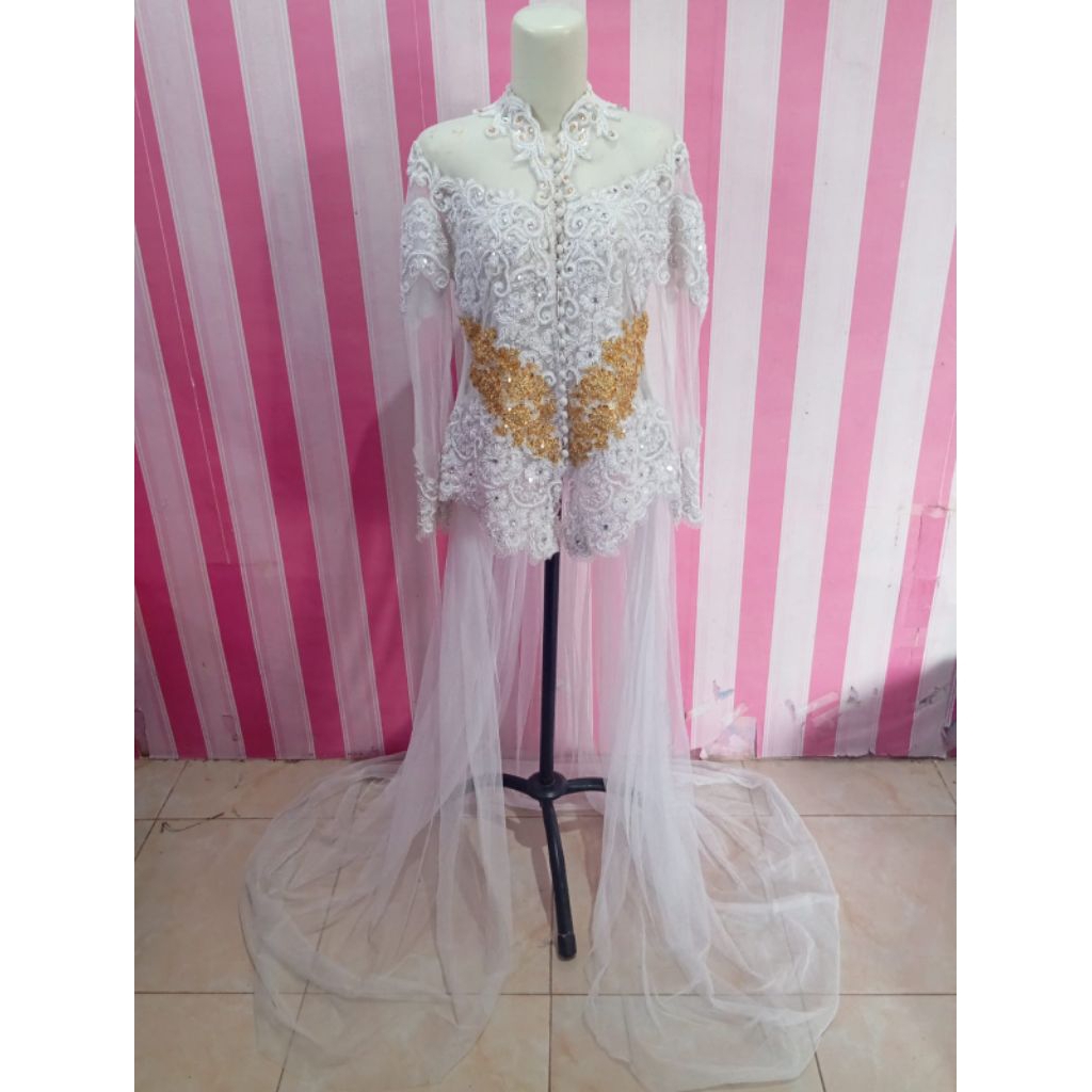 Kebaya putih ekor premium full payet / kebaya pengantin akad