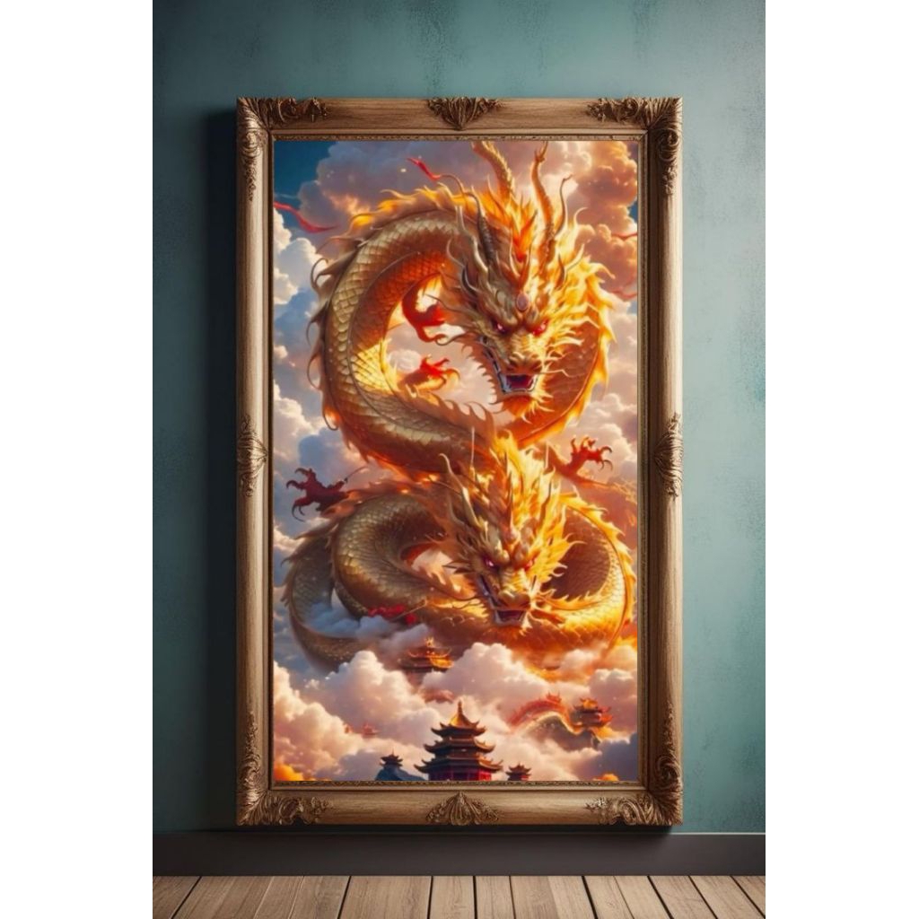 POSTER CETAK, NAGA EMAS, hiasan dinding, lukisan cetak, tanpa bingkai