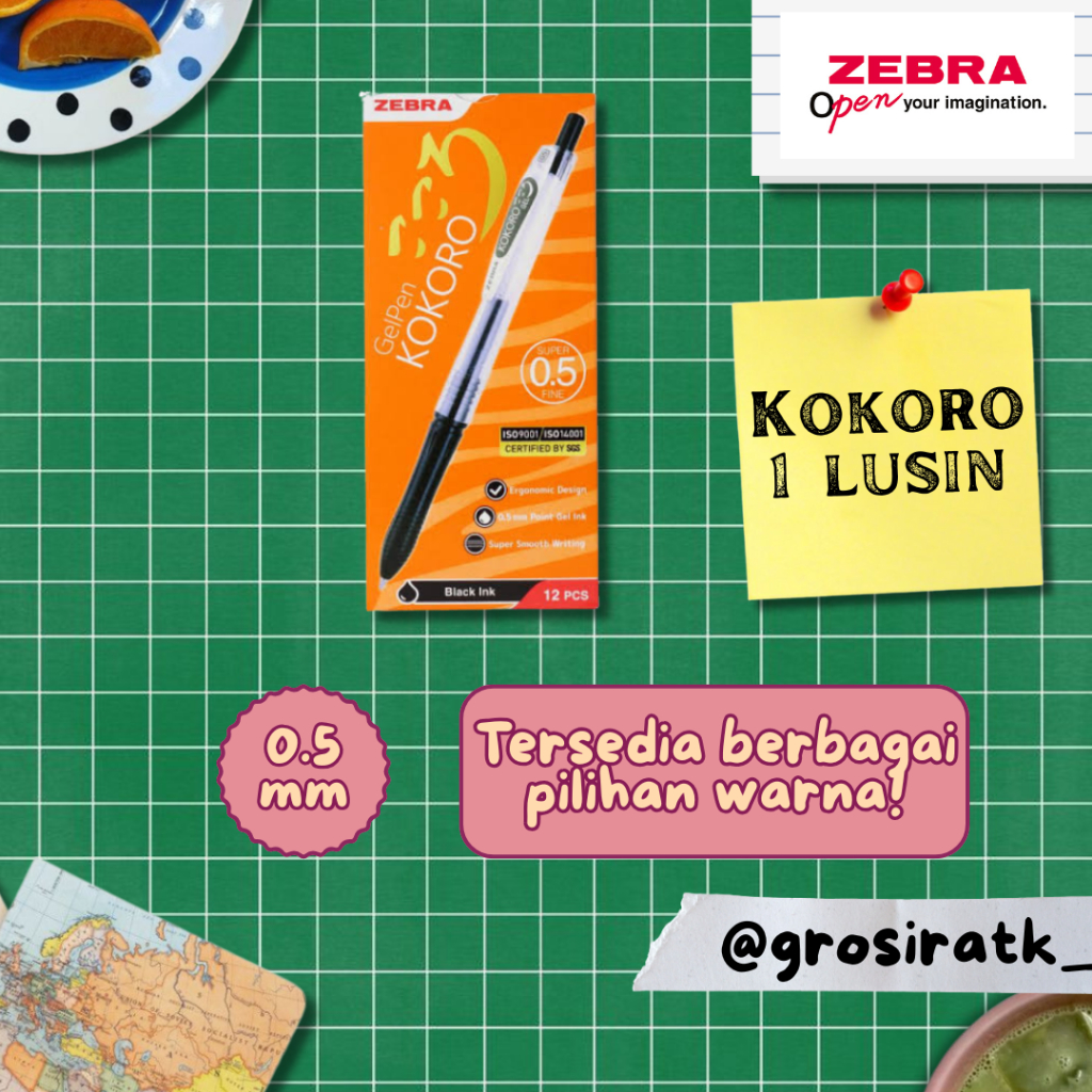 Zebra Pulpen Gel Kokoro 0.5Mm 12Pcs / Pulpen Gel Kokoro Zebra Colours - 0.5 Mm 1 Lusin / Lusinan
