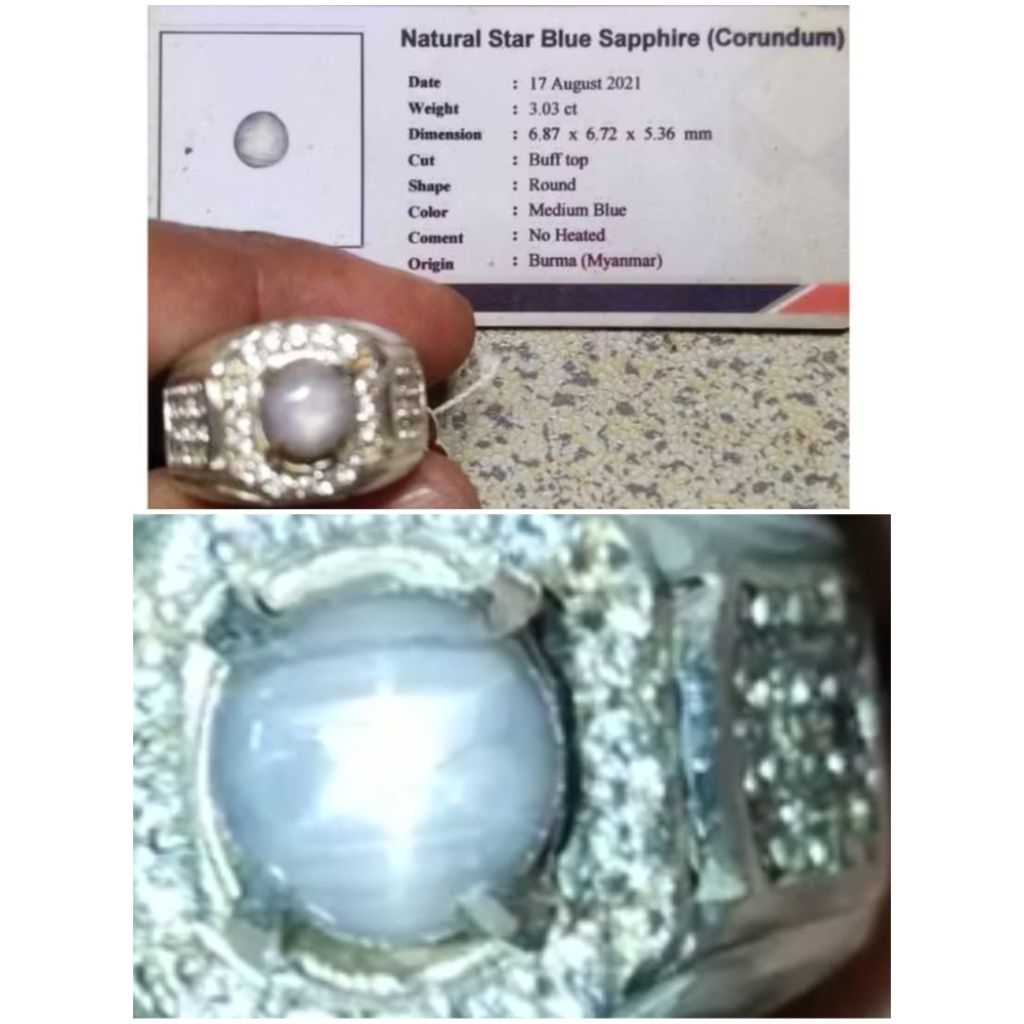 natural star blue sapphire Burma + memo, kode 59