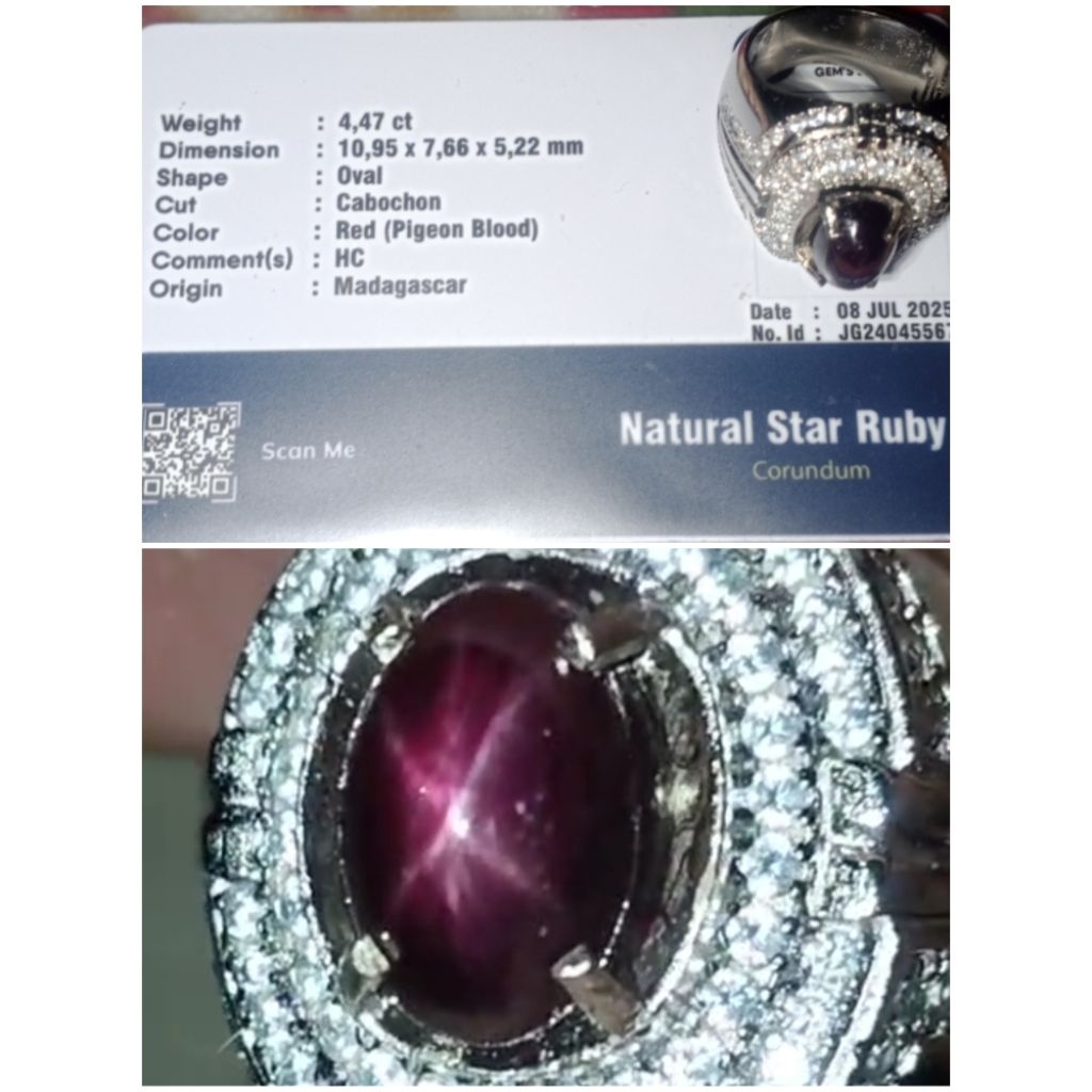 Natural Star Ruby (Pigeon Blood) 4,47 Crt , Kode A100