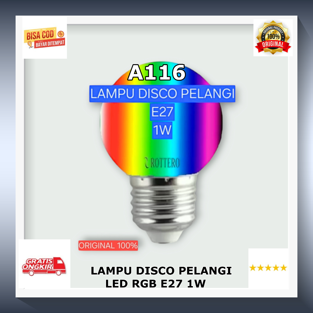 A116 ORI 100% Lampu  7 WARNA LED 1 WATT AUTO HEMAT LISTRIK AWET Bohlam PELANGI RGB OTOMATIS E27 Stri