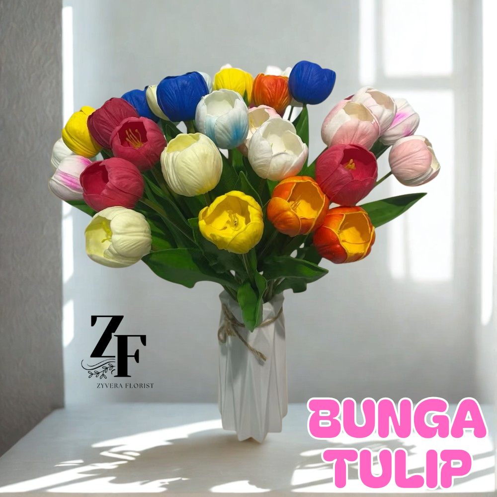 Bunga Tulip Latex Artificial Jumbo Palsu Plastik Bunga Hias Dekorasi Meja Unik Berkualitas CZ-169L