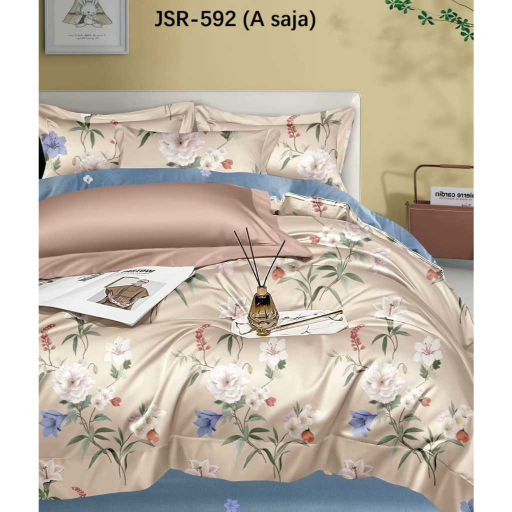 sprei single bahan katun jepang semi reactive kode JSR-592 motif bunga (belum termasuk bed cover)