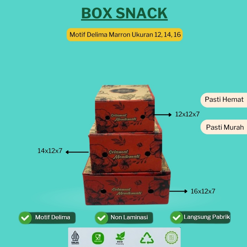 Dus Snack Dus Kue Roti Cemilan 12x12 12x14 12x16 Dus Snack Box Motif Delima Marron