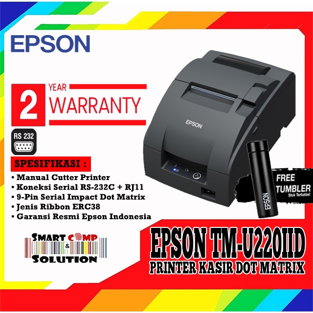 Printer Kasir Dotmatrix Epson TMU-220D / TMU 220D / TM-U220 / TMU220IID Manual cutter Serial RS232