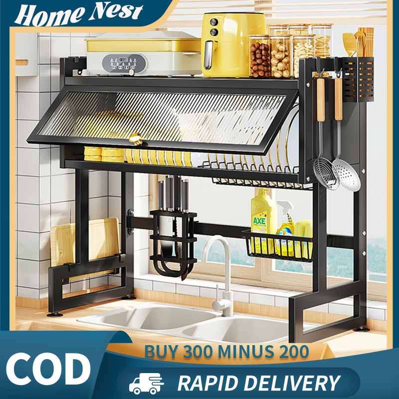 Rak Piring Tertutup di Wastafel​ | Rak Dapur Stainless Steel yang Kokoh untuk Perlengkapan Dapur