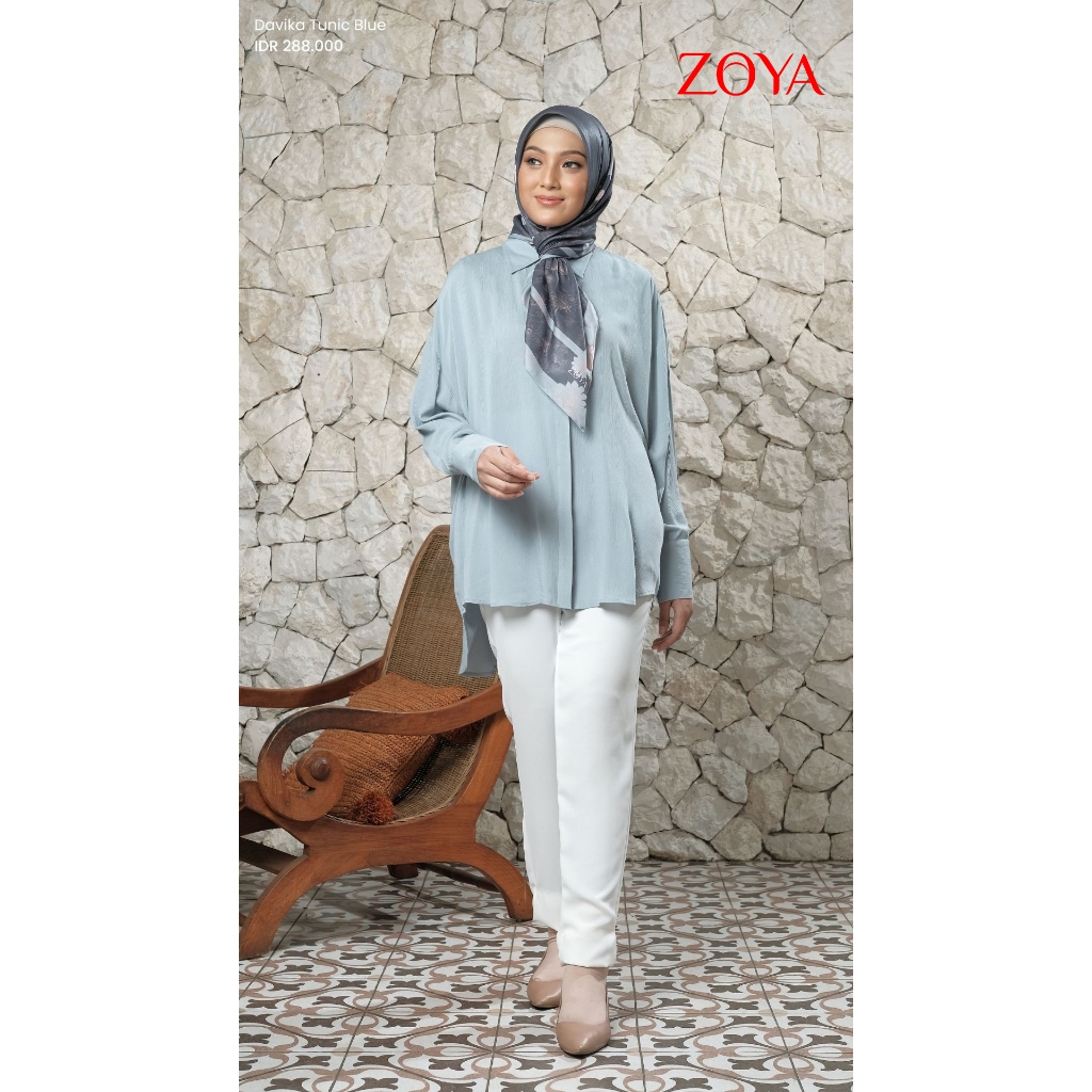 Zoya DAVIKA Tunik - Atasan Wanita Wudhu Friendly Bahan Rayon Crinkle
