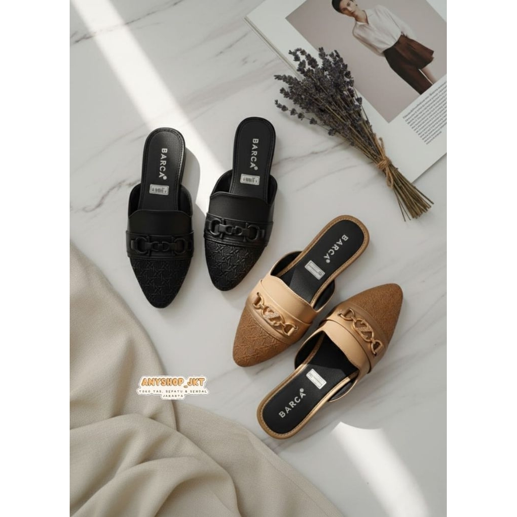 Sepatu sendal Flat Wanita BARCA– Sandal Slip On Tanpa Hak Modis Kekinian