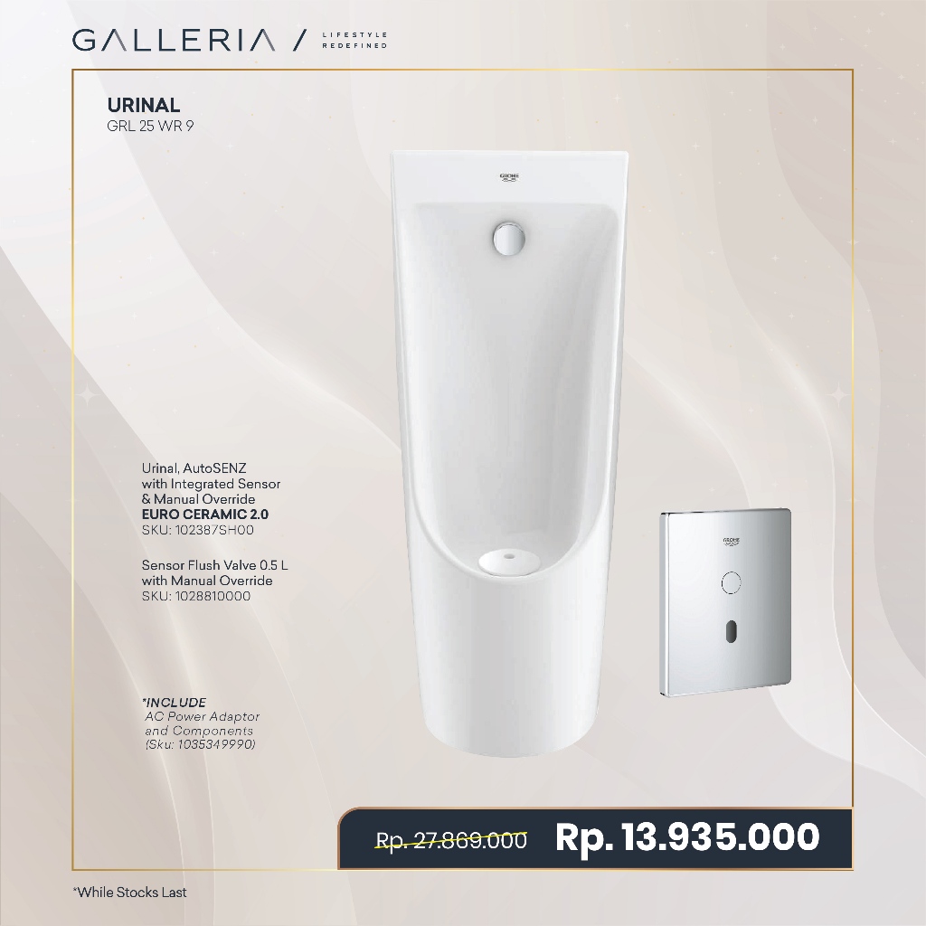 Grohe Euro Ceramic 2.0 Urinal,AutoSENZ with Integrated Sensor & Manual Override / Grohe Urinal Set