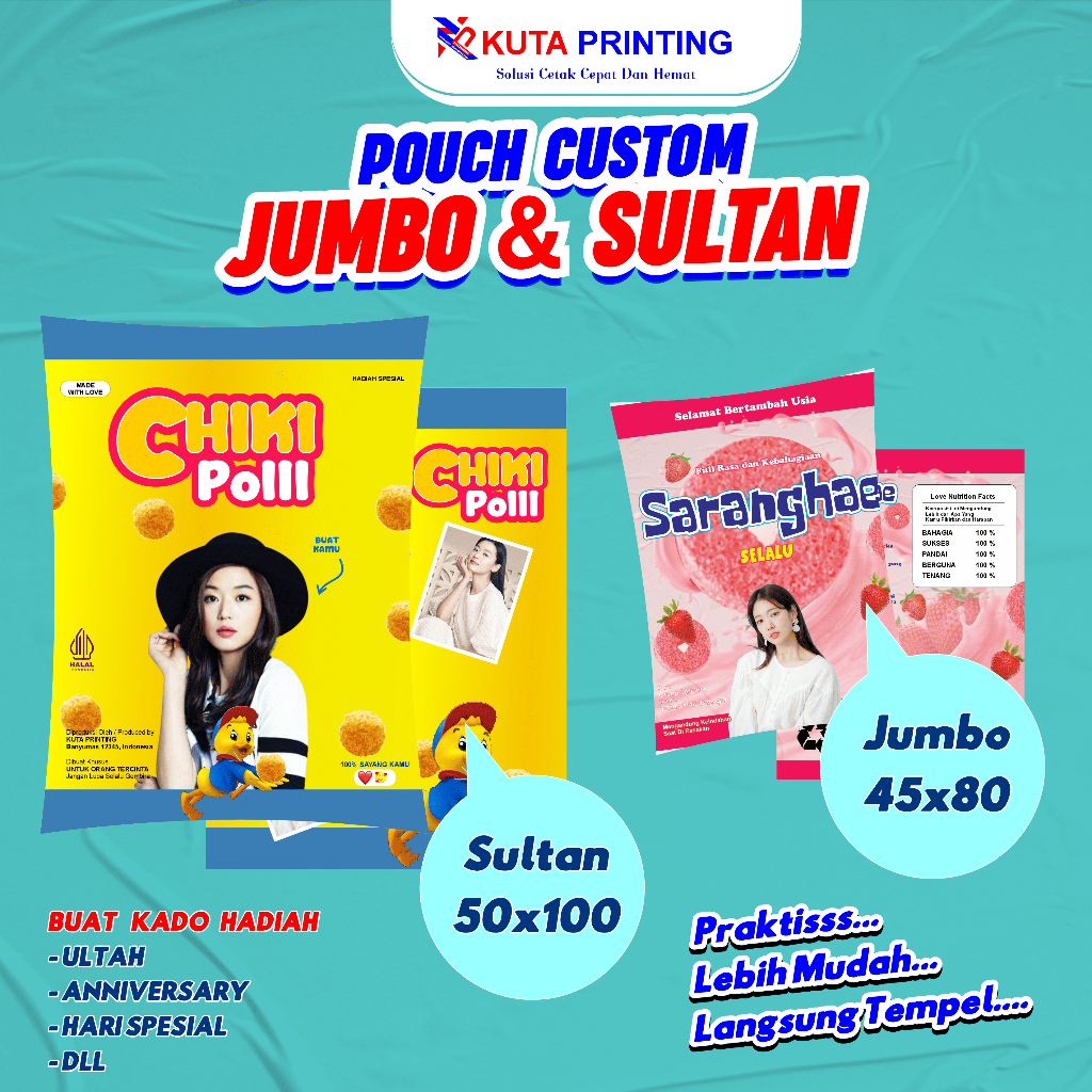 Pouch Snack Jumbo / Kemasan Pouch Snack Ulang Tahun Anak / Pouch Jumbo / pouch Sultan