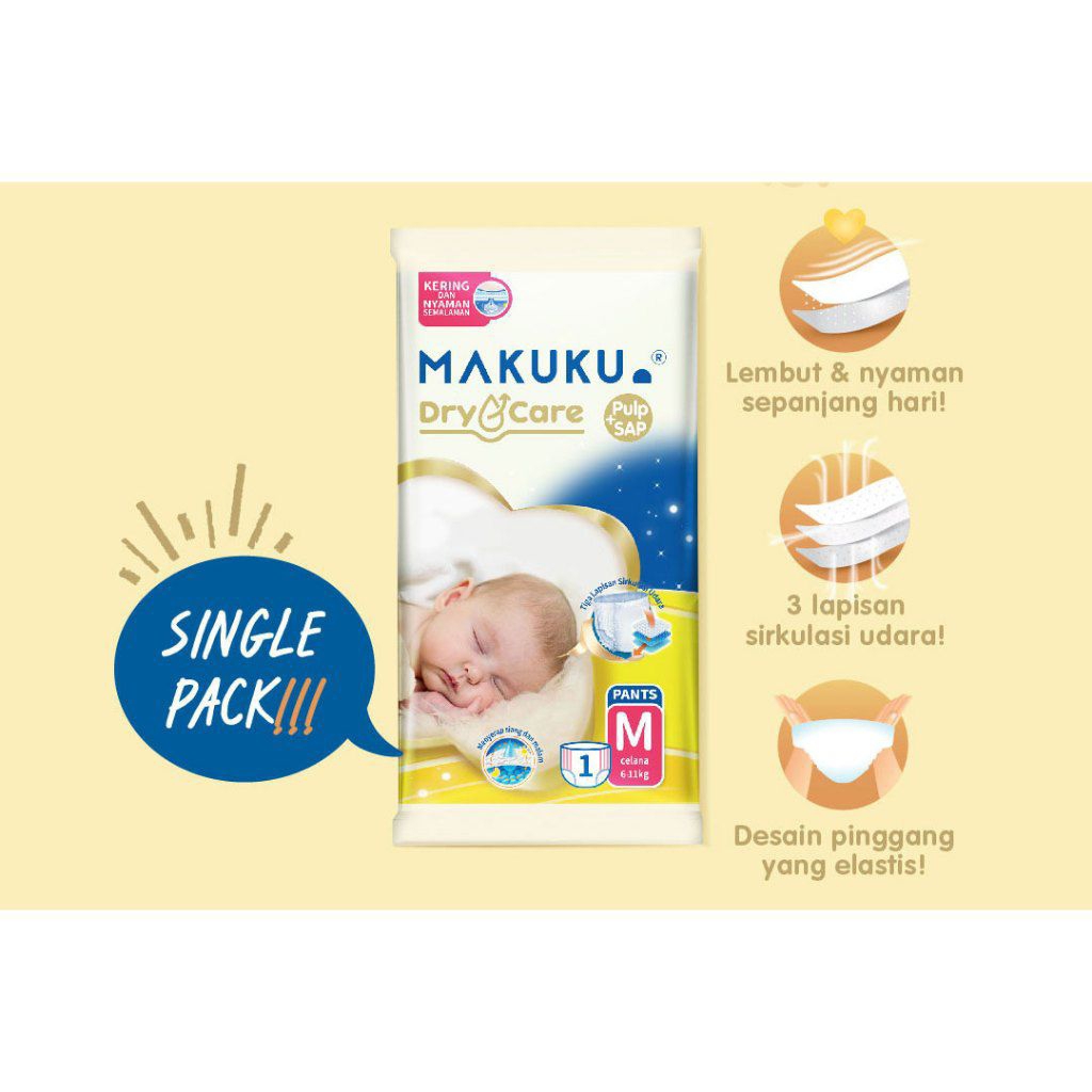 MAKUKU DRY CARE PAMPERS PULP+SAP/PAMPERS BAYI MAKUKU 1 RENCENG (6PCS)