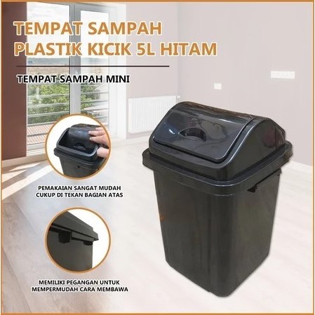 (1Pcs) Tempat Sampah Minimalis Hitam 5 Liter Tutup / Tempat Sampah Kicik Hitam / Tempat Sampah Minim
