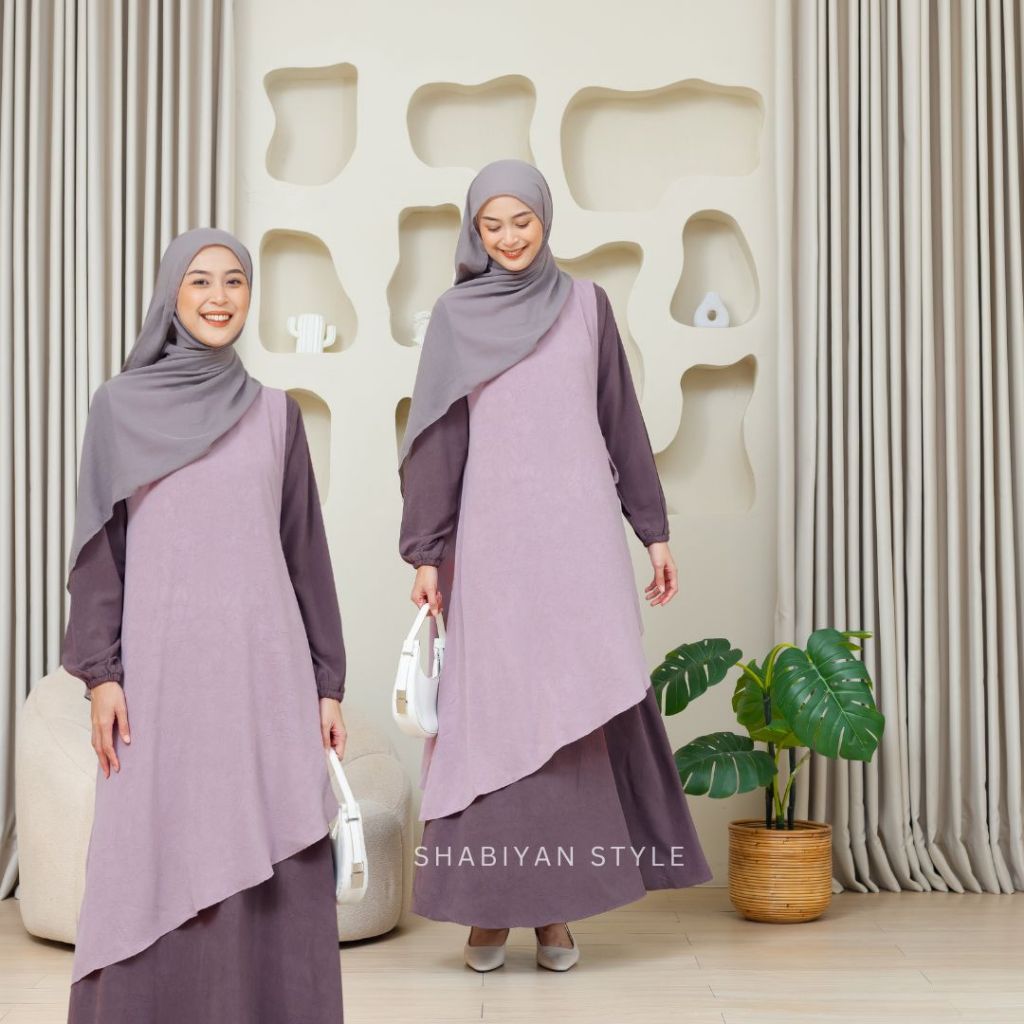 Gamis Set Dress Muslimah Casual Outer Inner Dress Cardigan Lepas Pasang by Shabiyan 456
