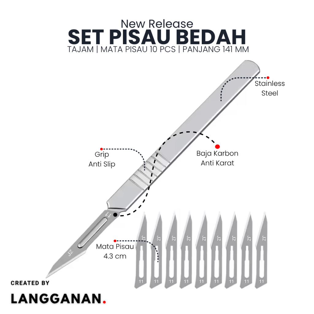 Pisau Bedah Scalpel Surgical Blades 10 Pcs Number 11 Material Baja Karbon Tajam