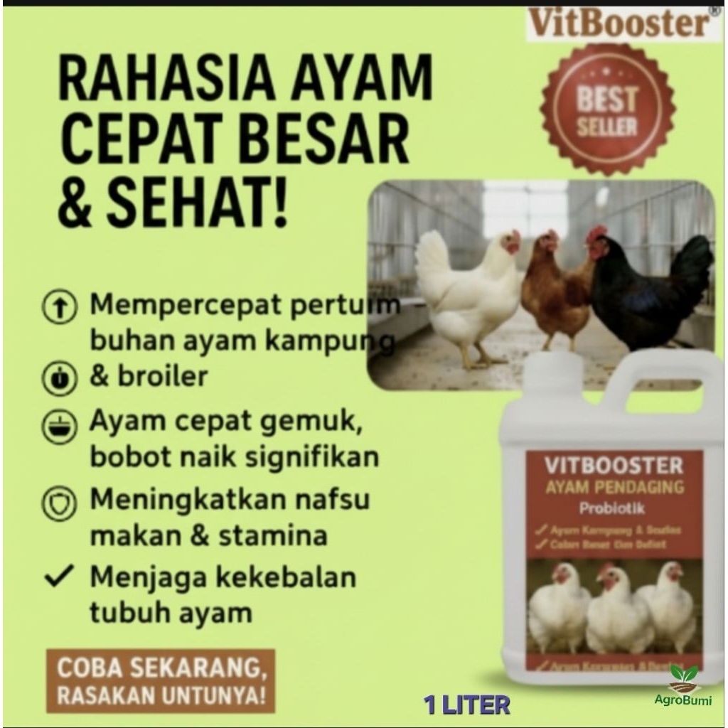 Vitamin Ayam Cepat Besar 1Liter | Vitbooster Suplemen Ayam Kampung & Broiler Gemuk Sehat | Herbal Le