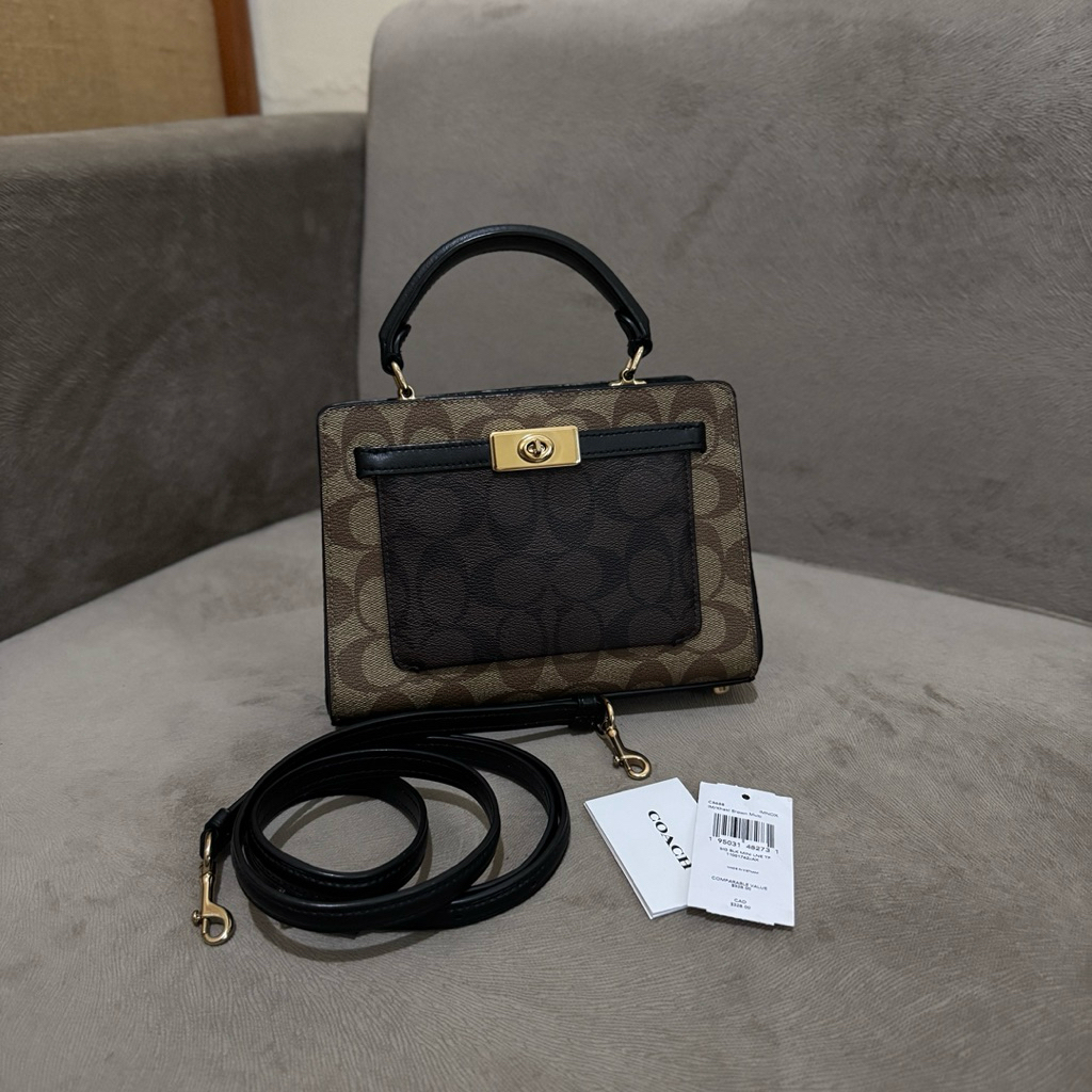 PRELOVED COACH MINI LANE TOP HANDLE SIGNATURE BROWN BUTIK / AUTHENTIC
