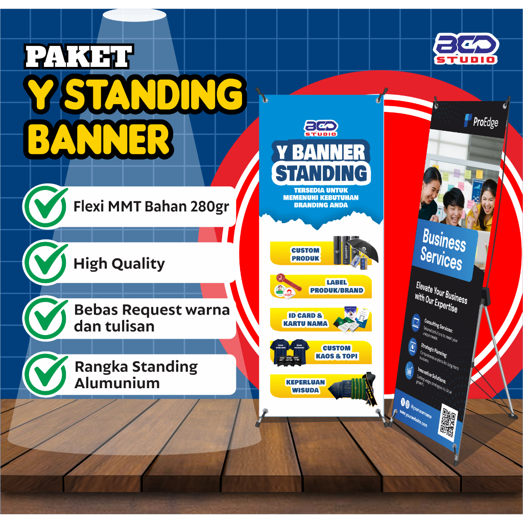 DISPLAY PROMO Y BANNER STANDING CUSTOM UNTUK INDOOR OUTDOOR