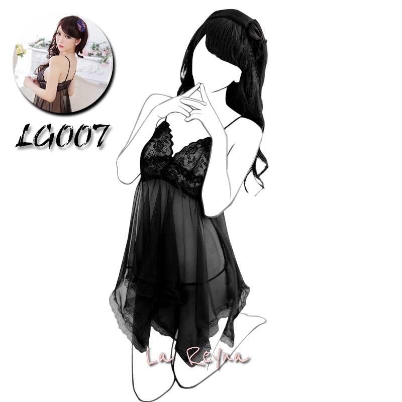 (COD) Baju tidur Wanita Murah Sexy Lingerie G String Renda Transparan Piyama Set LG007