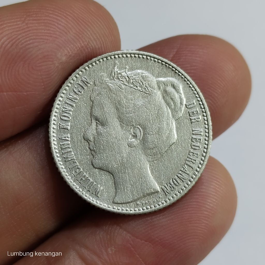 koin Silver 1/2 Gulden Wilhelmina mahkota 1907