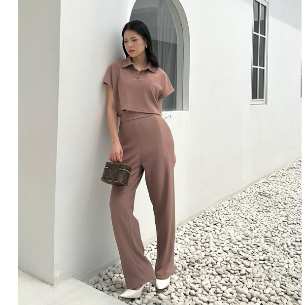 [ROSEAU] LILOU KNIT SET / Set Wanita Korean Knit Lengan Pendek Celana Panjang Kulot