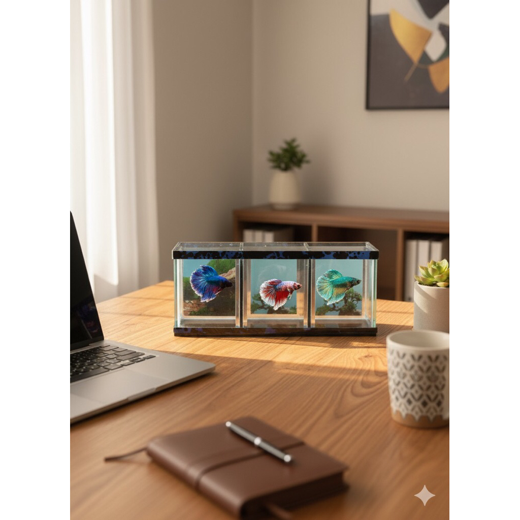 Aquarium cupang sekat 3 dekorasi ruangan