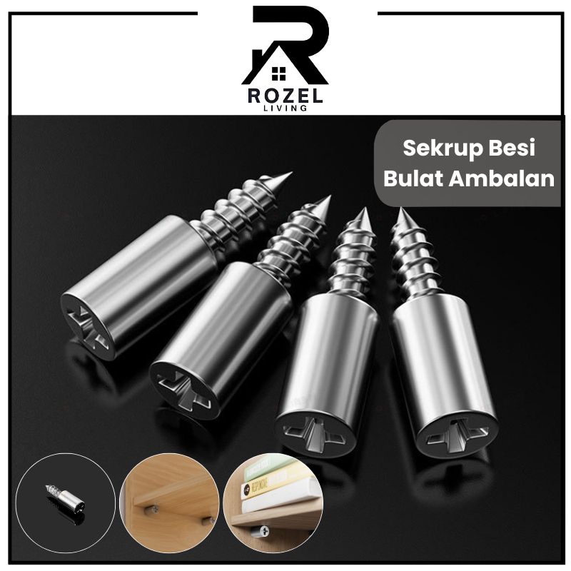 ROZEL Ambalan Kayu Besi Bulat Sekrup Siku Penyangga Rak Lemari / Ambalan Kaca Bulat / Ambalan Triple
