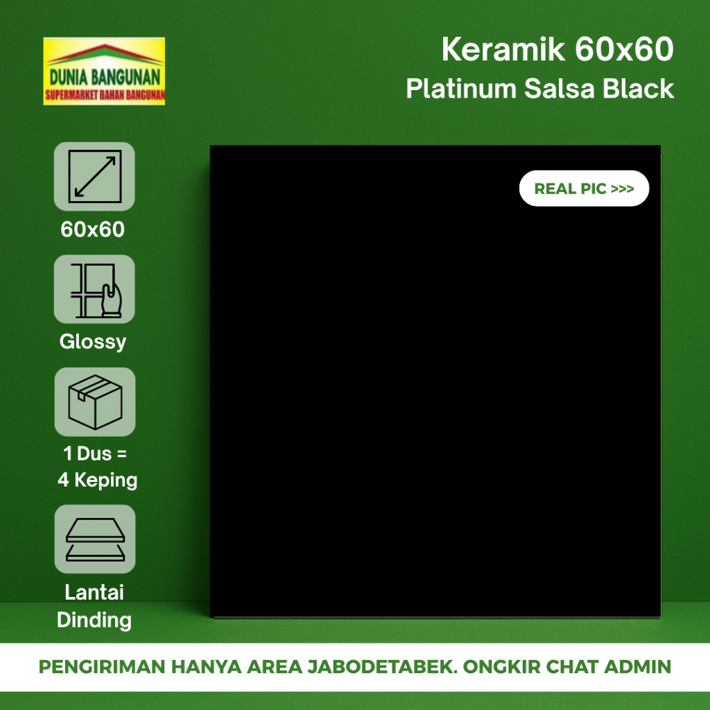 Keramik Lantai Hitam Polos Platinum 60x60 Salsa Black Keramik Glossy