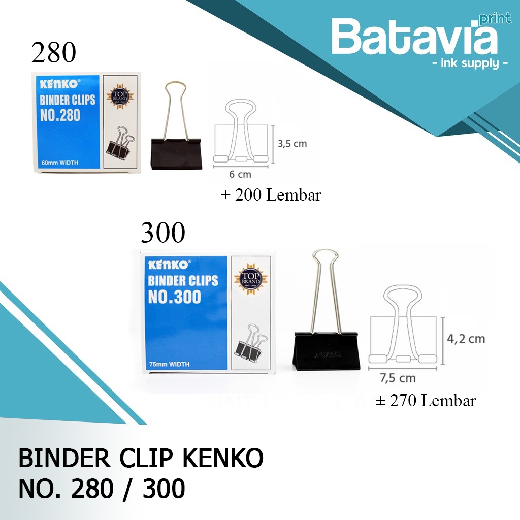 BINDER CLIP KENKO NO. 280 | NO. 300 PENJEPIT KERTAS BESAR 1 KOTAK ( ISI 6 PCS )