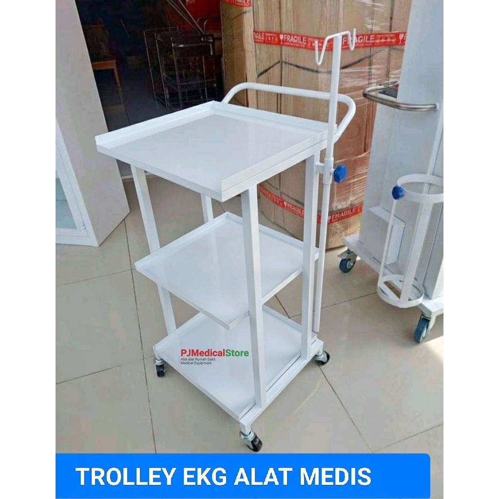 Trolley EKG Alat Medis Dengan TIANG INFUS RODA